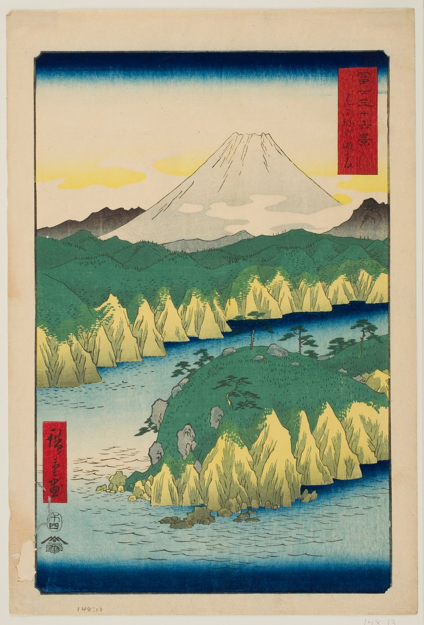 Jezero v Hakone, ze série „Třicet šest pohledů na horu Fudži“ od Utagawa Hiroshige