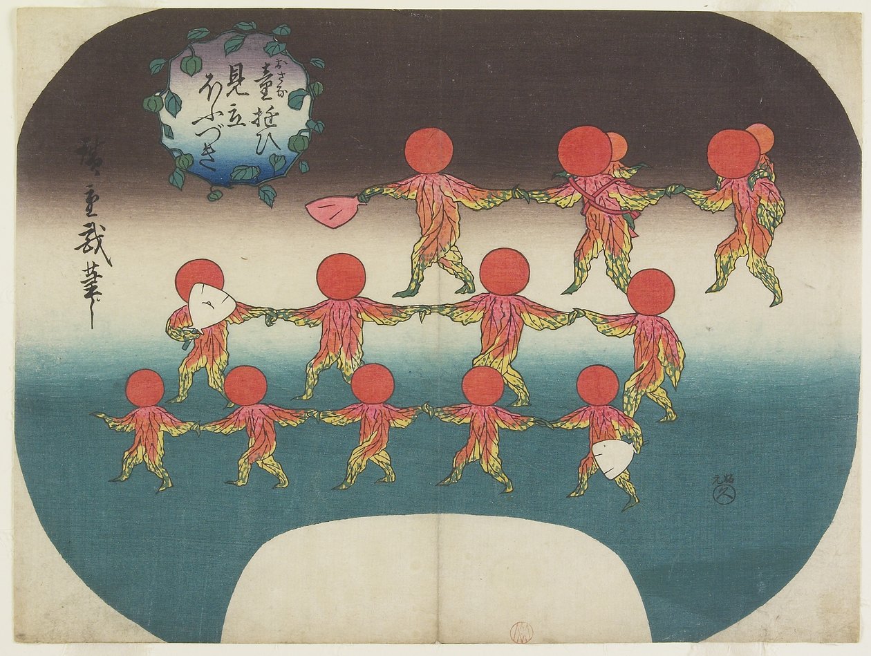 Lucernové rostliny jako Mitate dětí ve hře od Utagawa Hiroshige