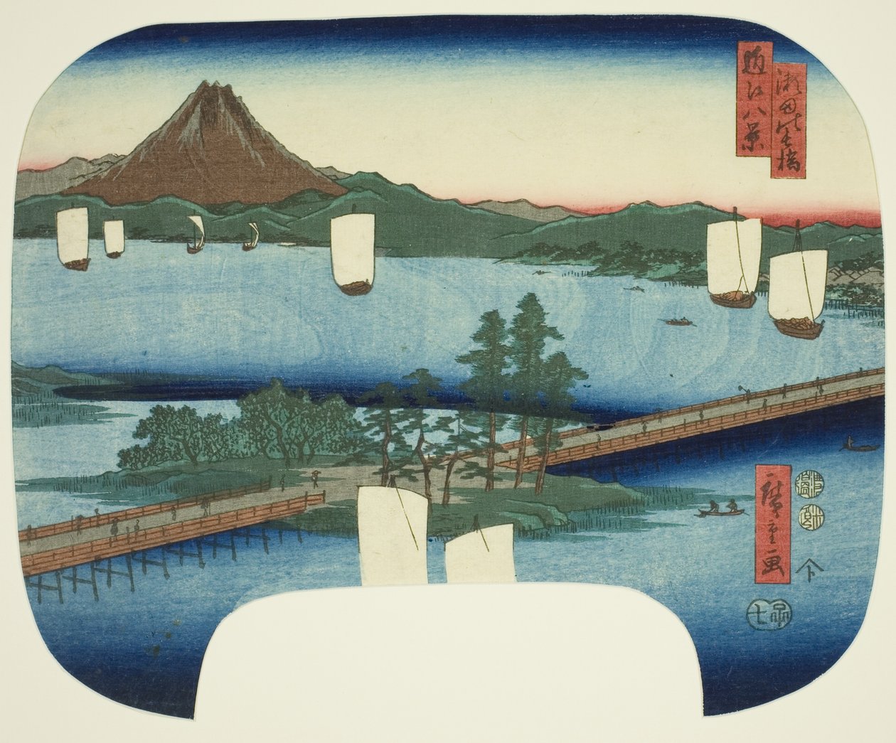 Dlouhý most v Seta (Seta no nagahashi), ze série „Osm pohledů na Omi (Omi hakkei)“ od Utagawa Hiroshige