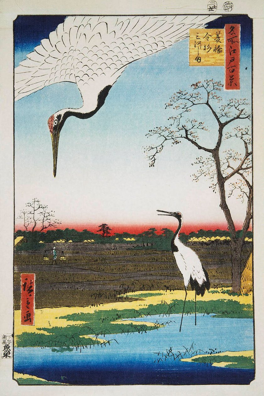 Ostrov Mikawa, Kanasugi a Minowa Sto slavných pohledů na Edo, 1856-1 od Utagawa Hiroshige