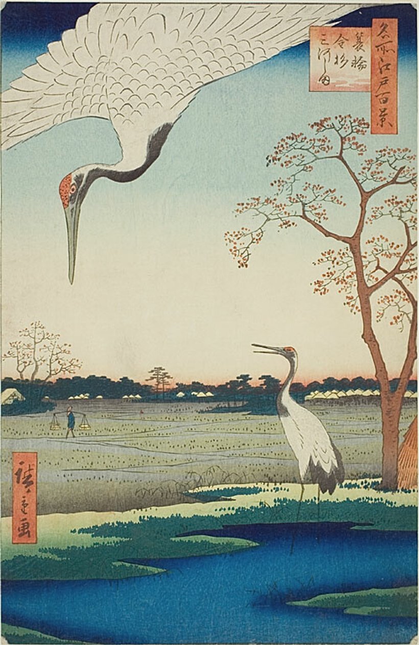 Minowa, Kanasugi, Mikawašima, č. 102 ze série "Sto slavných pohledů na Edo (Meisho Edo hyakkei)". od Utagawa Hiroshige