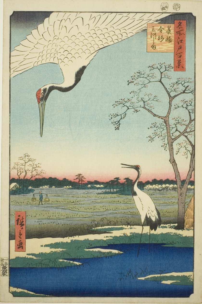 Minowa, Kanasugi, Mikawashima, ze série od Utagawa Hiroshige