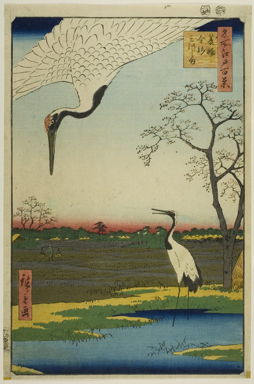 Minowa, Kanasugi, Mikawašima, ze série "Sto slavných pohledů na Edo (Meisho Edo hyakkei)". od Utagawa Hiroshige