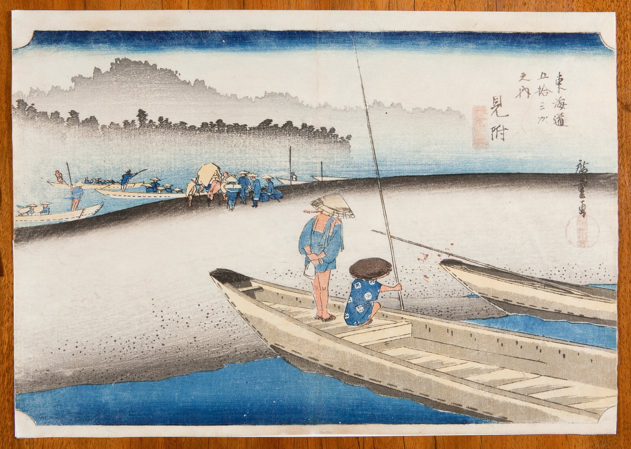 Mitsuke u řeky Tenryu-gawa v ranní mlze / Mitsuke, Tenryu-gawa zu, deska č. 29 ze série: Padesát tři etapy cesty Tokaido / Tokaido Gojusan tsugi-no uchi od Utagawa Hiroshige