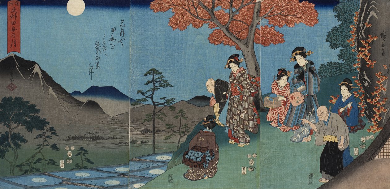 Měsíc odrážející se v rýžových polích u Sarashiny v provincii Shinano od Utagawa Hiroshige