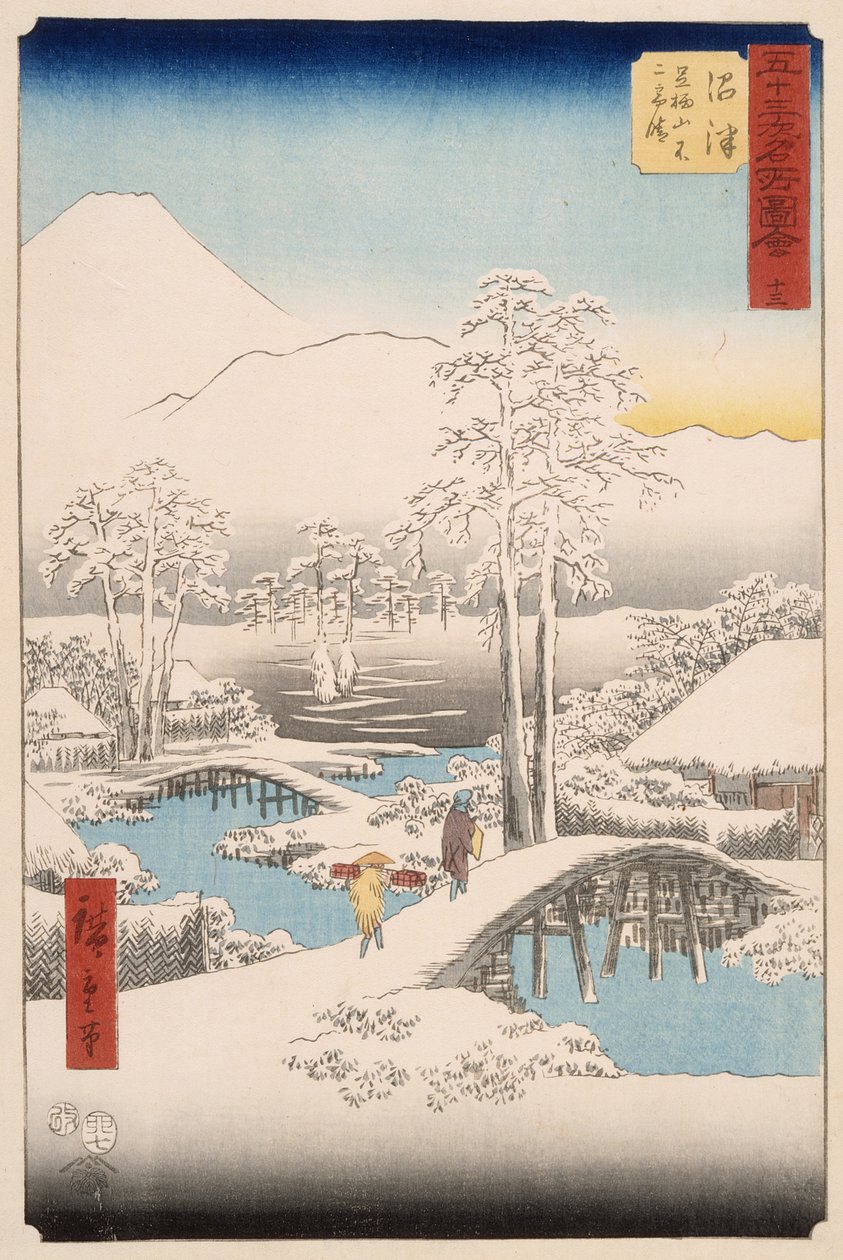 Hora Fuji a hora Ashigara z Numazu za jasného počasí po sněžení od Utagawa Hiroshige