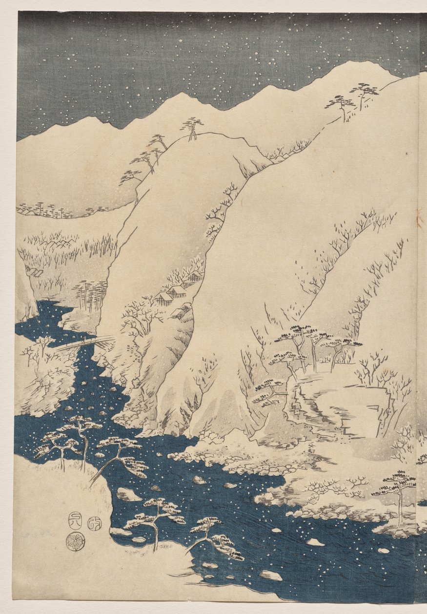 Hora a řeka na Kiso Road od Utagawa Hiroshige
