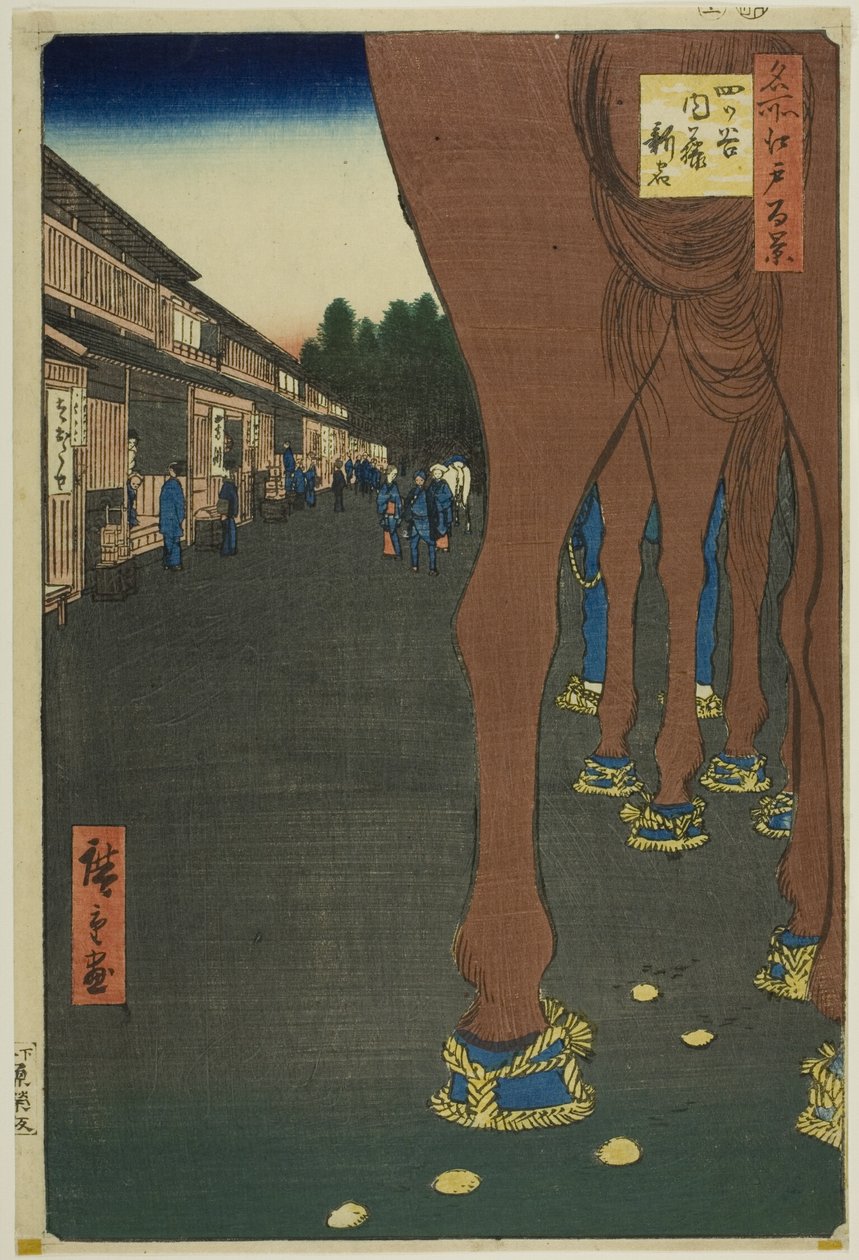 Naito Shinjuku v Yotsuya (Yotsuya Naito Shinjuku), ze série "Sto slavných pohledů na Edo (Meisho Edo hyakkei)". od Utagawa Hiroshige