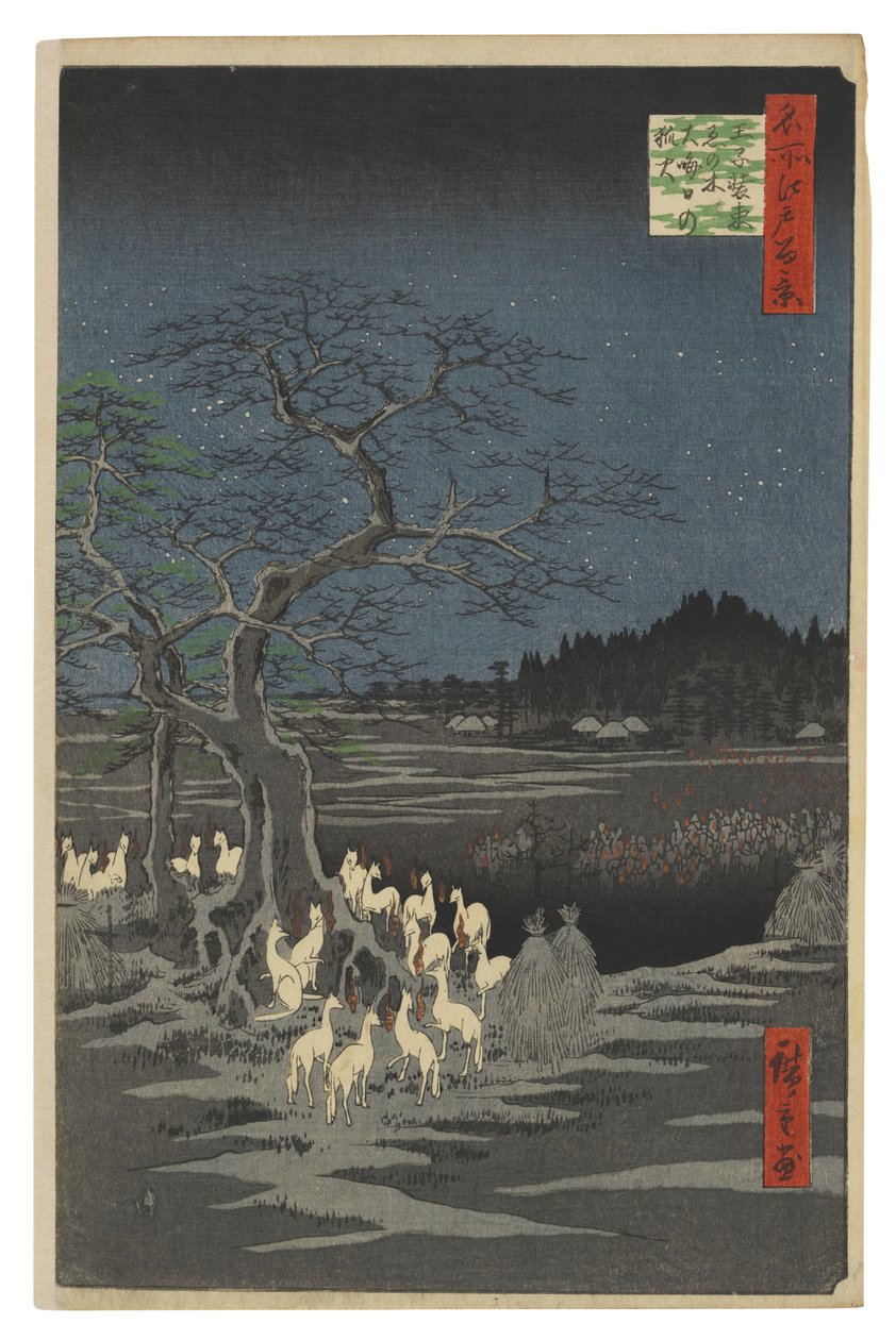 Liščí ohně na Silvestra u Stromu proměny, Ōji od Utagawa Hiroshige