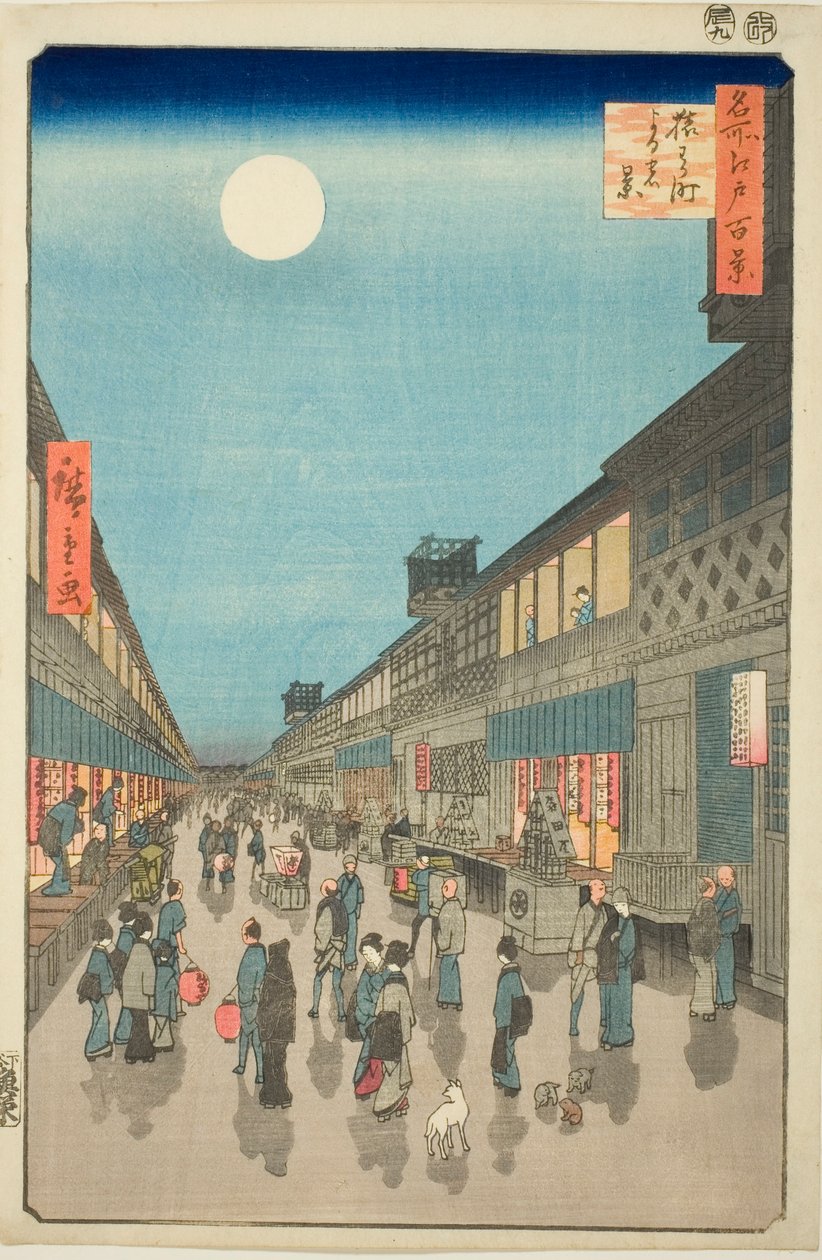 Night W of Saruwakamachi (Saruwakamachi Yoru no Kei), z televizního seriálu Kei) od Utagawa Hiroshige