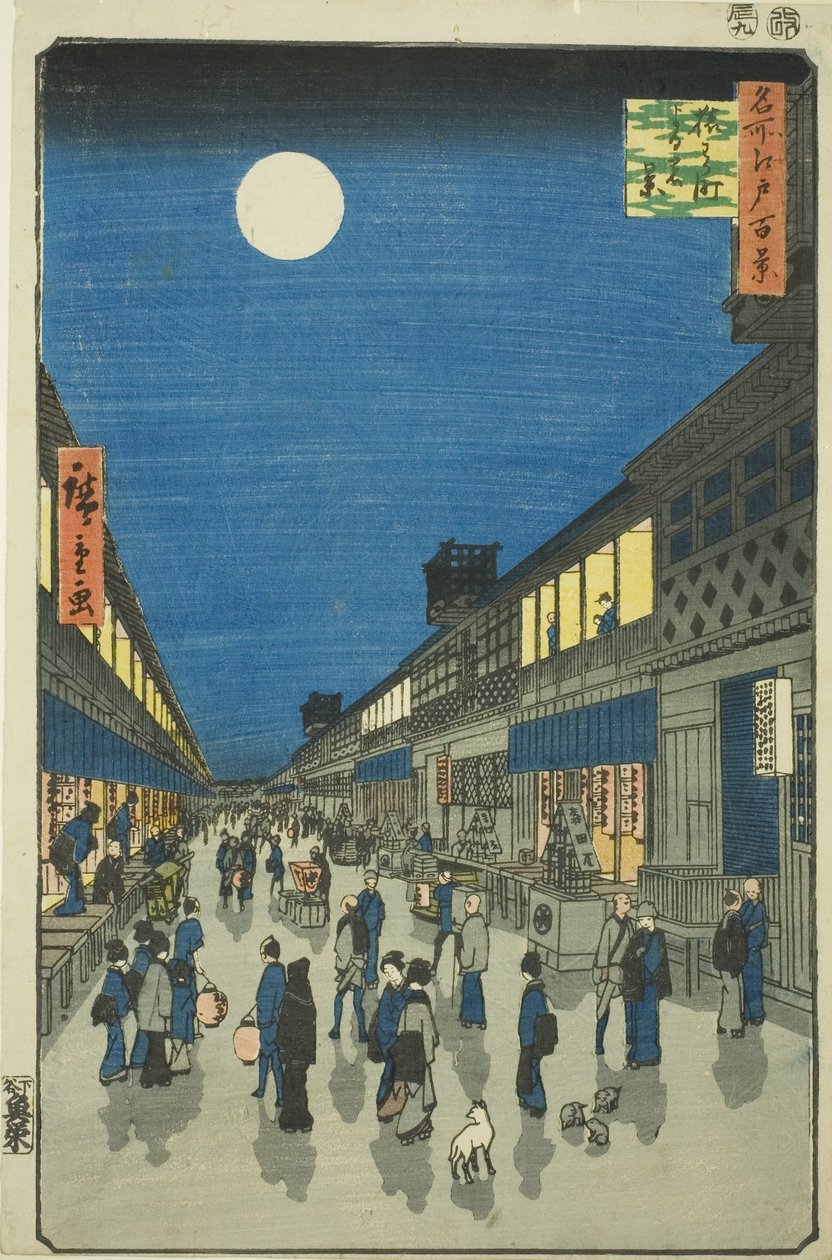 Night W of Saruwakamachi (Saruwakamachi Yoru no Kei), ze seriálu „jeden financovaný otcové světa“ v pořádku)“ od Utagawa Hiroshige