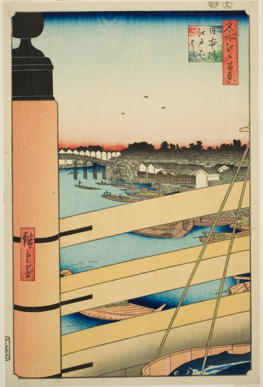 Japonsko B Ridge Plan d Edo B Ridge (Nihonbashi, Edobashi), ze série ``Hřeben pro hřebeny pohledy na Edo (Sto slavných pohledů na Edo)