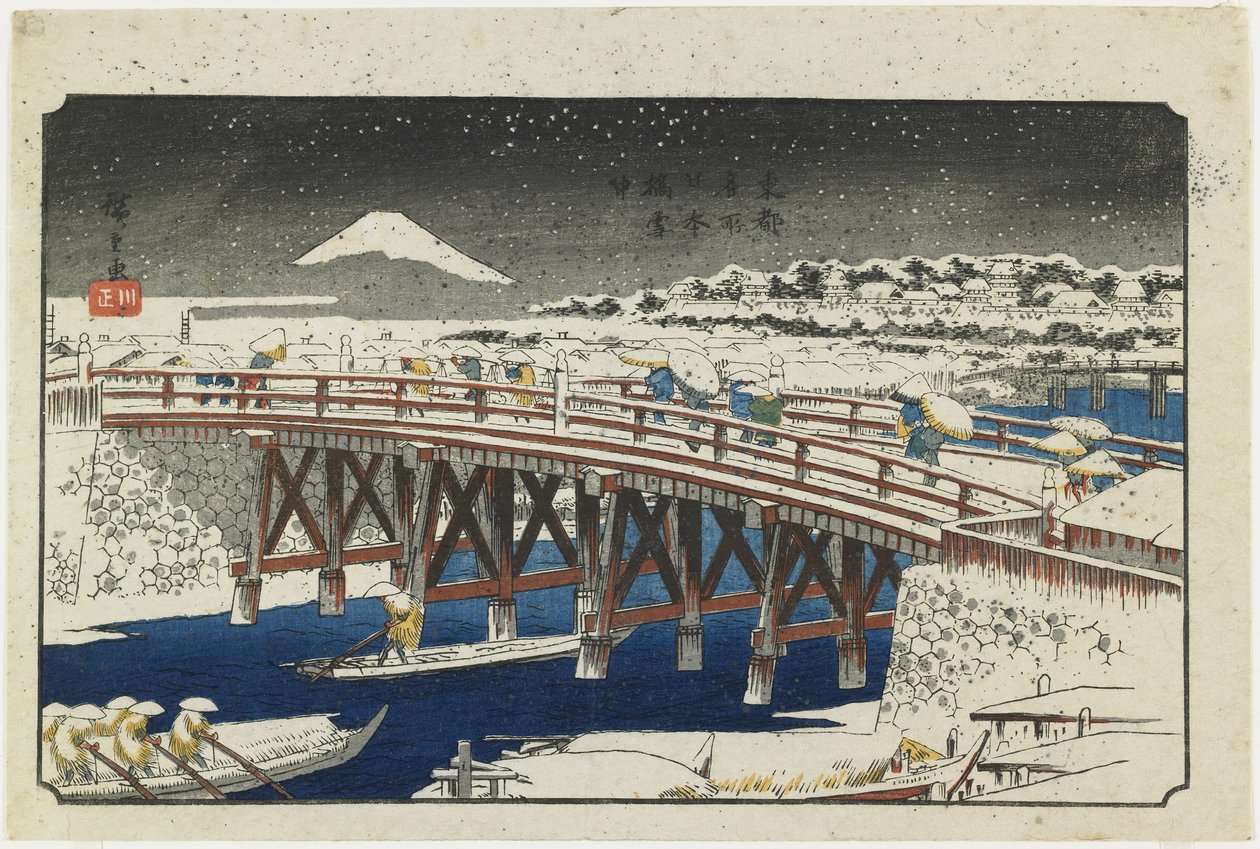 Sněhový most Nihonbaši, 1839-1842 od Utagawa Hiroshige