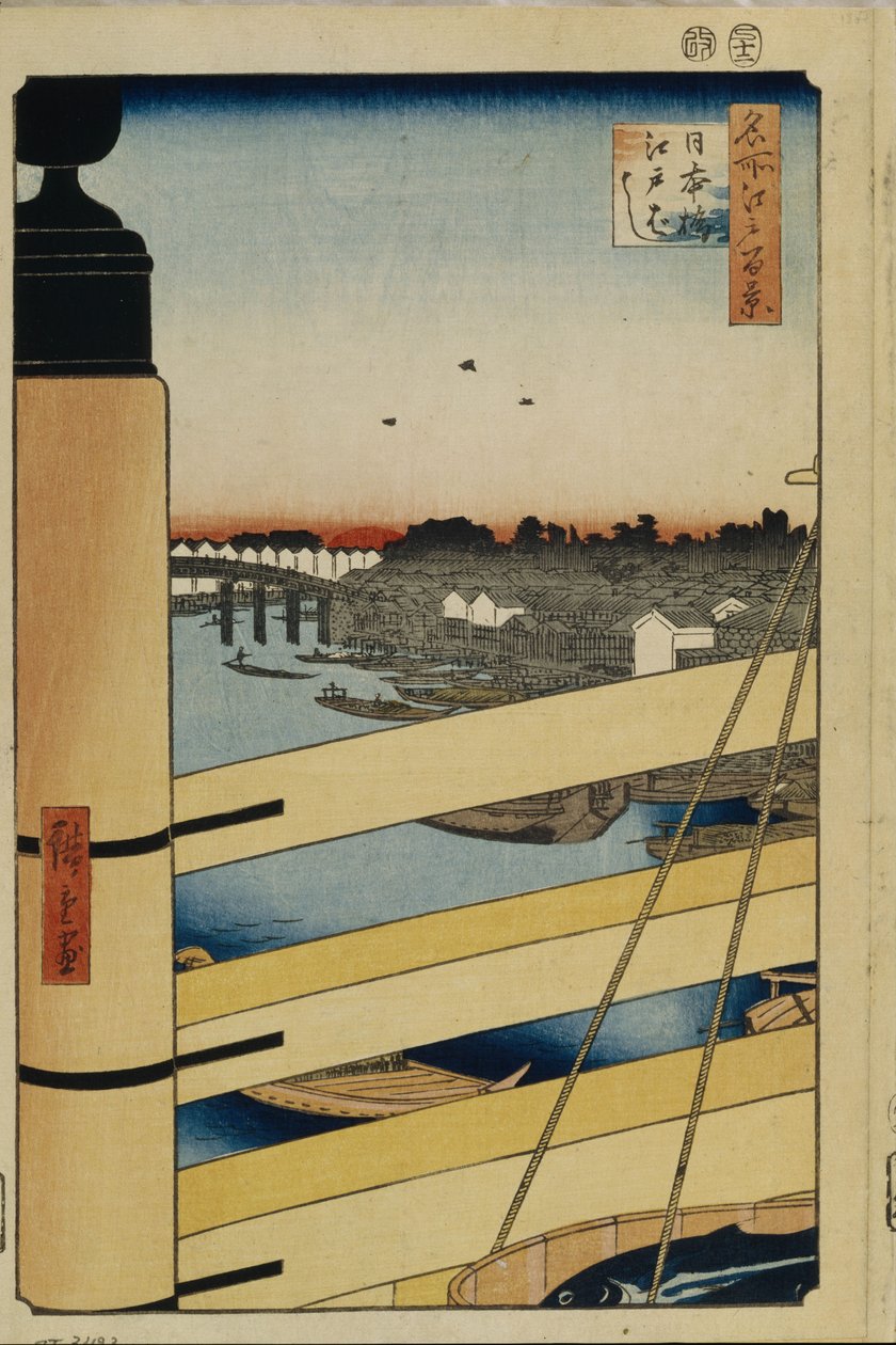 Nihonbashi a Edobashi mosty Sto slavných pohledů na Edo, 1856-1858 od Utagawa Hiroshige