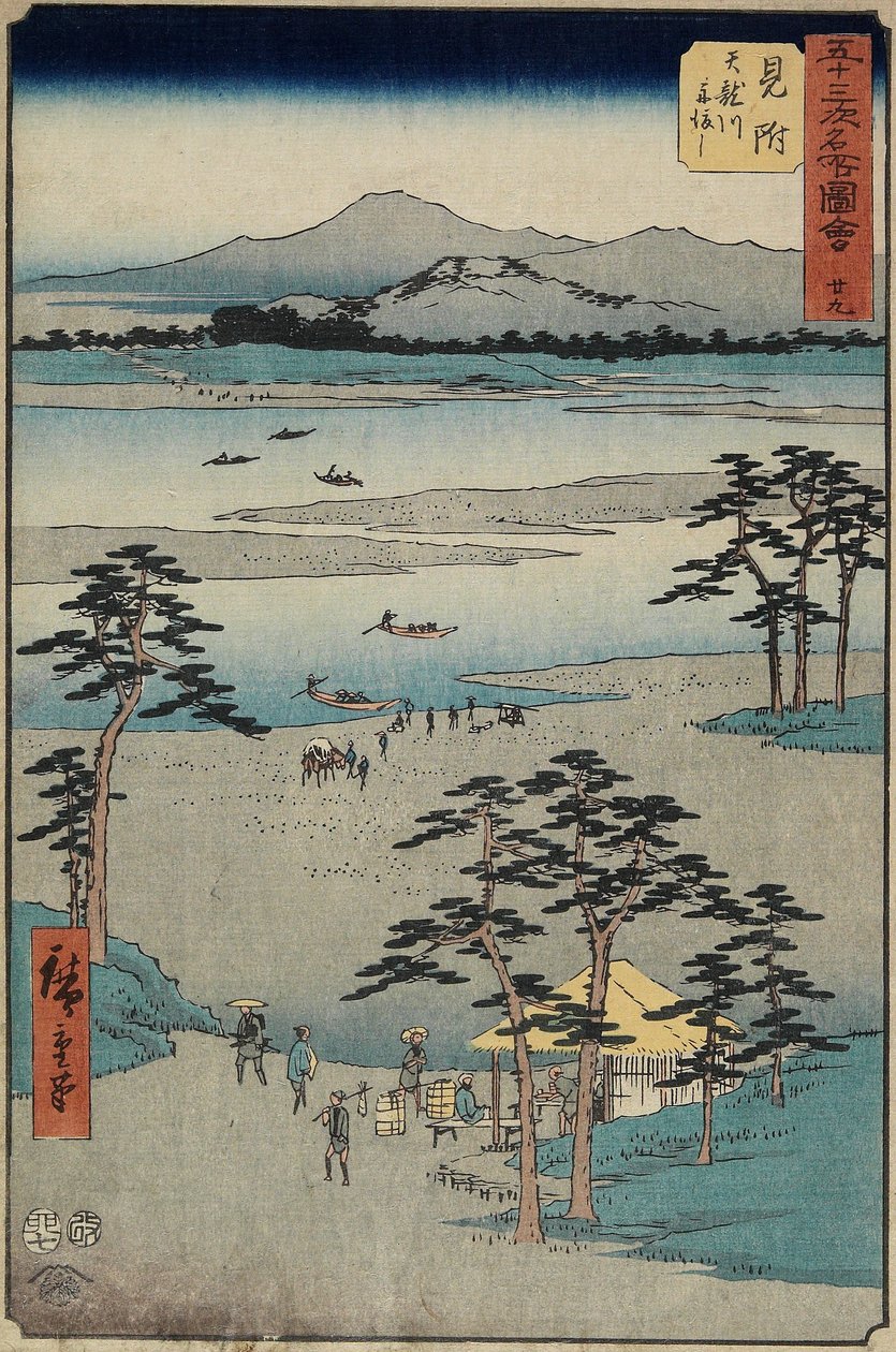 z. 29 Ferry Onte Tenryu_Rier, Mitsuke, červenec 1855 od Utagawa Hiroshige