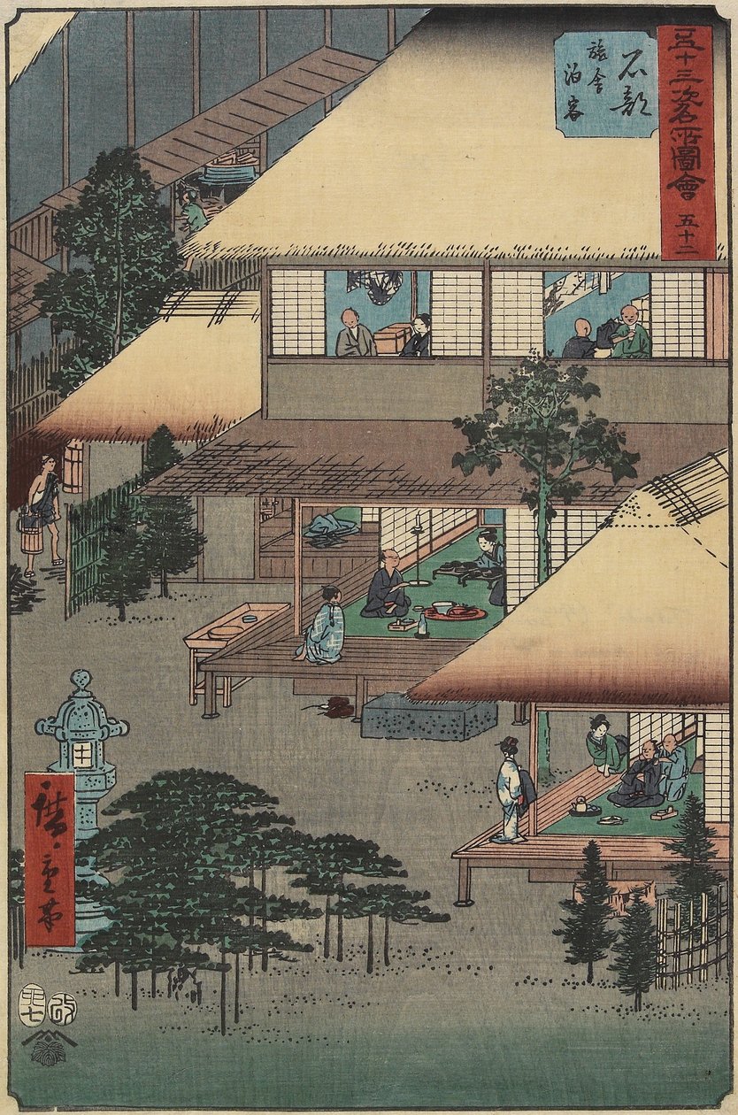 No.52 Hosté hostince v Ishibe, červenec 1855 od Utagawa Hiroshige