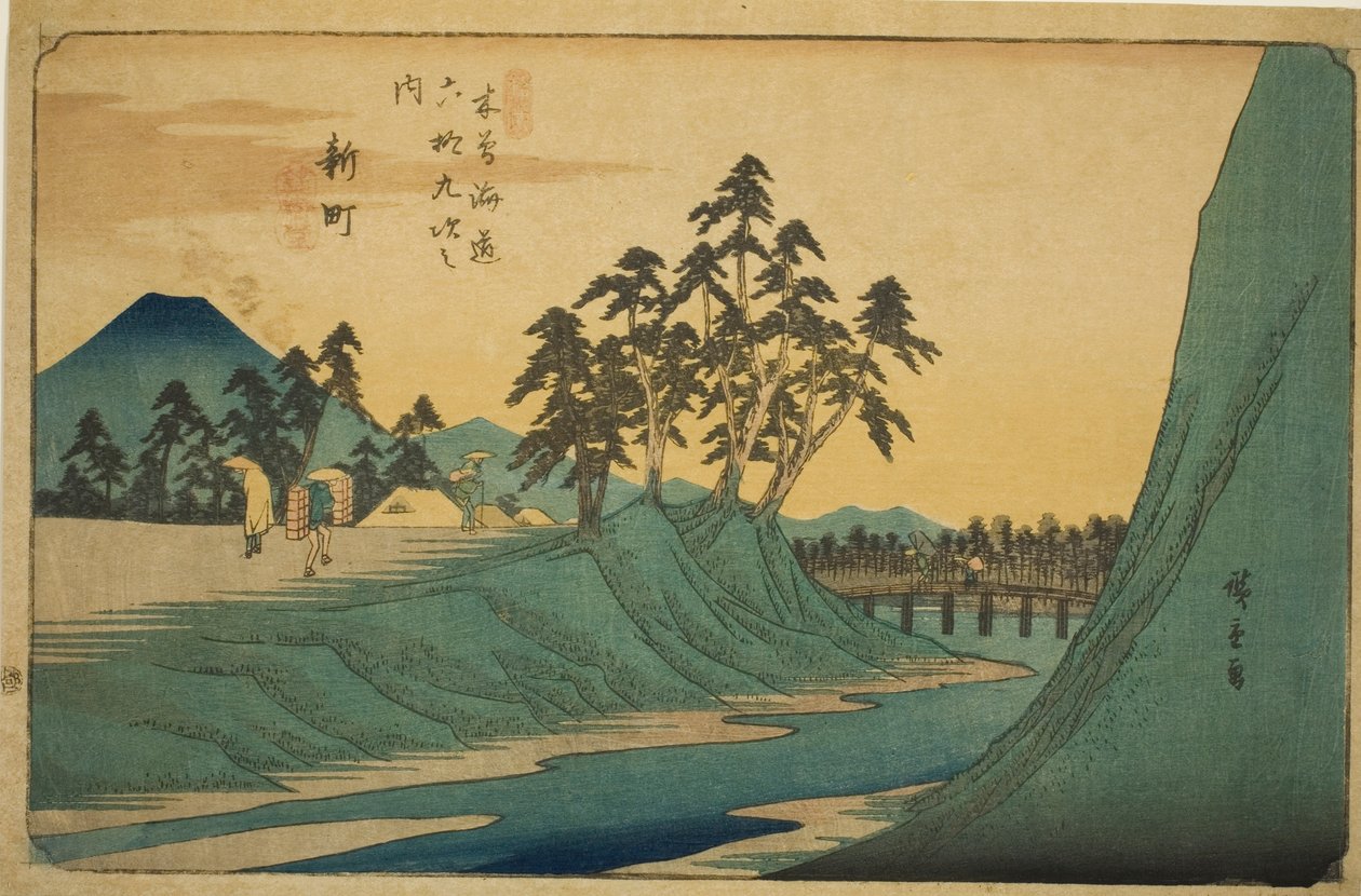 z. 12: Shinmachi, ze série "Shi x ty-nine S taion of Te Kisokaido" od Utagawa Hiroshige