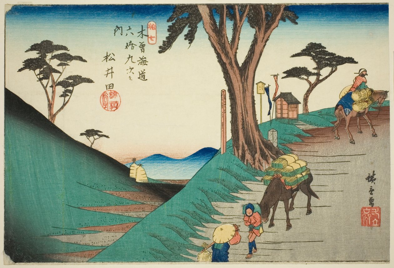z. 17: Matsuida, ze série „Shi xty-devět S ta na kisokaidu (kisokaido rokujukyutsugi no uchi)“ od Utagawa Hiroshige