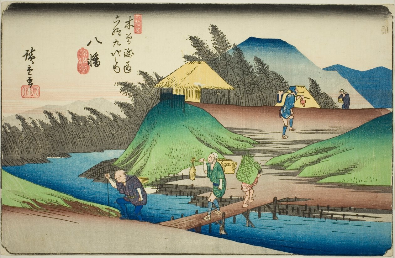 z. 25: Yawata, ze série "Šestý devět kisokaido" od Utagawa Hiroshige