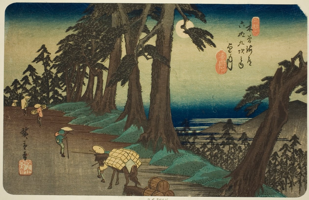 z. 26: Mochizuki, ze série s "shi x ty ne s ta on s of te kisokaid (kisokaido rokujukyu tsugi no uchi)" od Utagawa Hiroshige