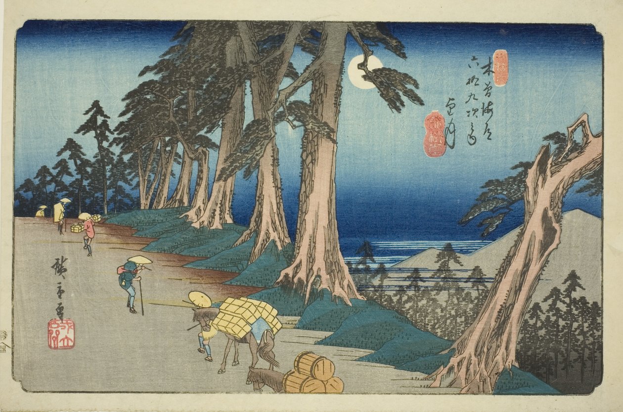 z. 26: Mochizuki, ze série s "shi x ty ne s ta on s of te kisokaid (kisokaido rokujukyu tsugi no uchi)" od Utagawa Hiroshige