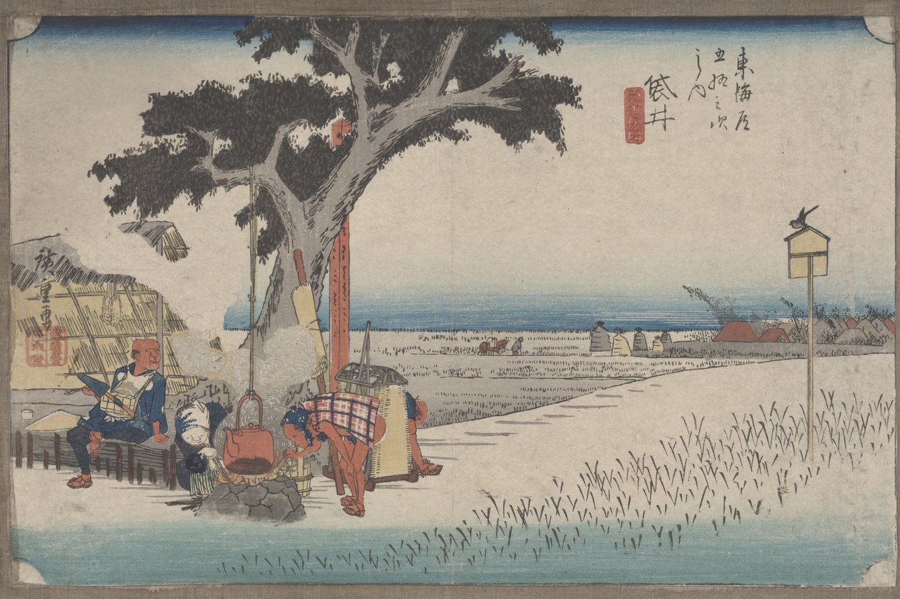 č. 28 „Venkovní stánek s čajem ve Fukuroi“ z 53 stanic Tokaida od Utagawa Hiroshige