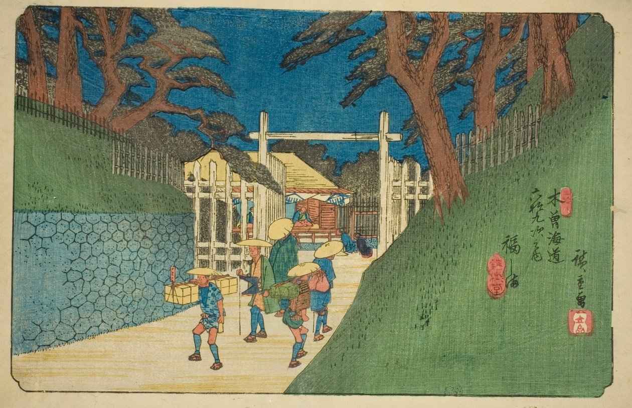 z. 38: Fukušima, ze série "Šestý devět Tekisokaido" od Utagawa Hiroshige
