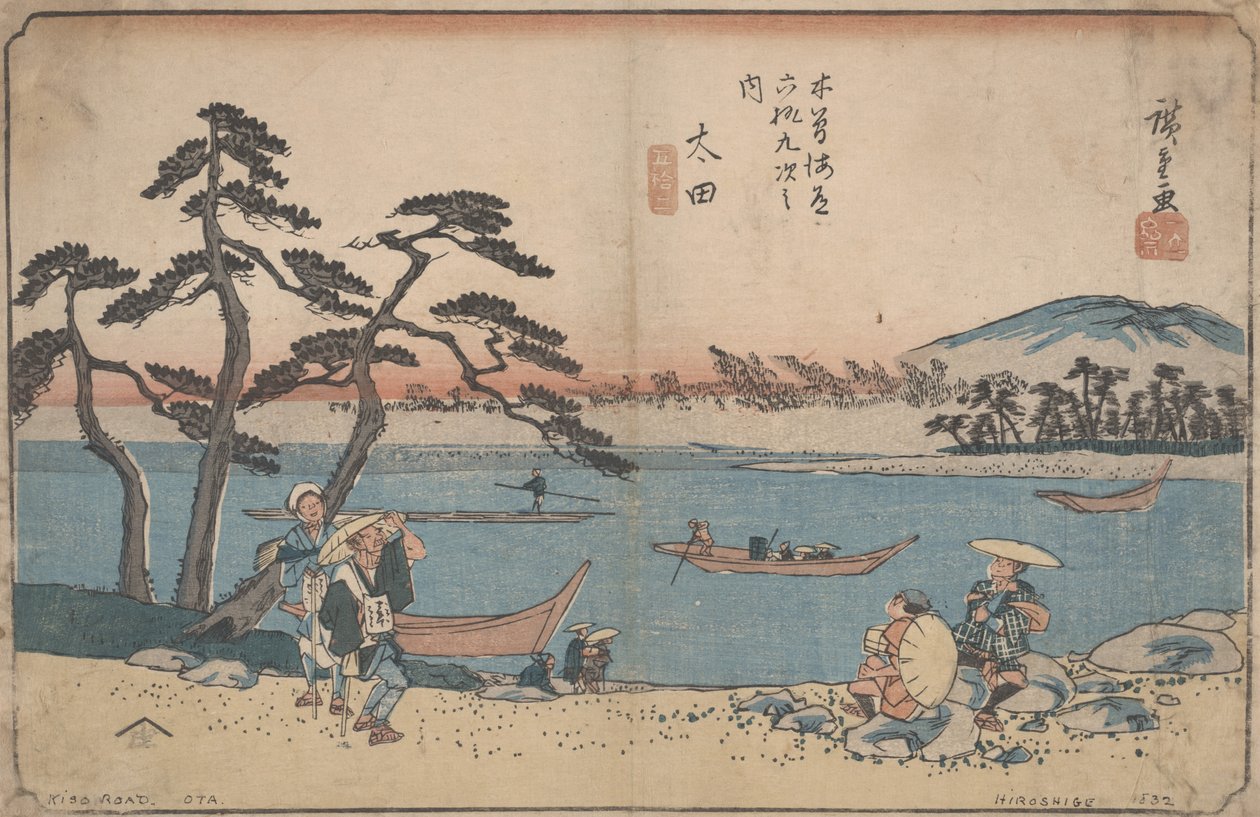 č. 52 "Ôta" ze série "Šedesát devět zastavení na cestě Kisokaidô", cca 1835 od Utagawa Hiroshige