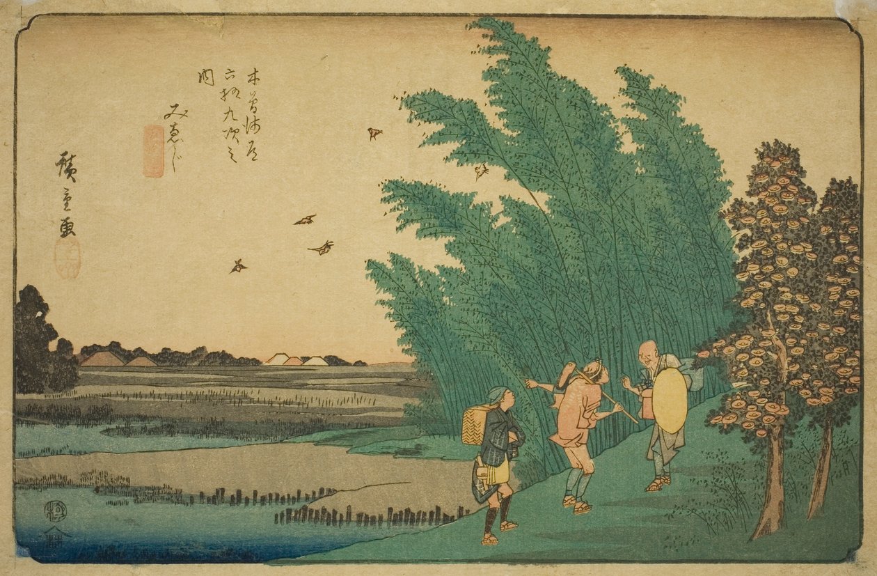 z. 56: Mieji, ze seriálu "Shi x t y ne s ta on s of te kisokaid" od Utagawa Hiroshige