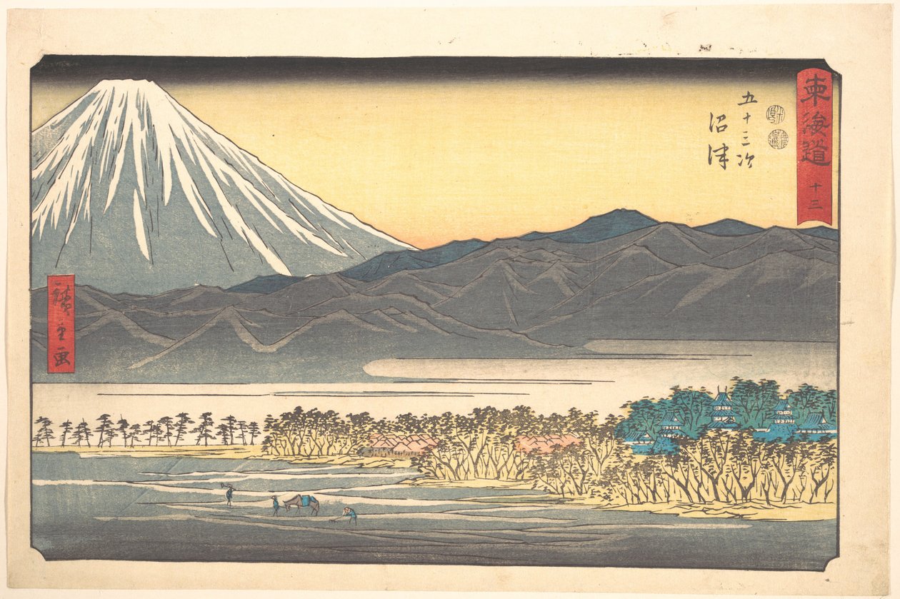 Numazu, číslo 13 ze série „Padesát tři stanic Tókaidó (Tōkaidō gojūsan tsugi)“ od Utagawa Hiroshige