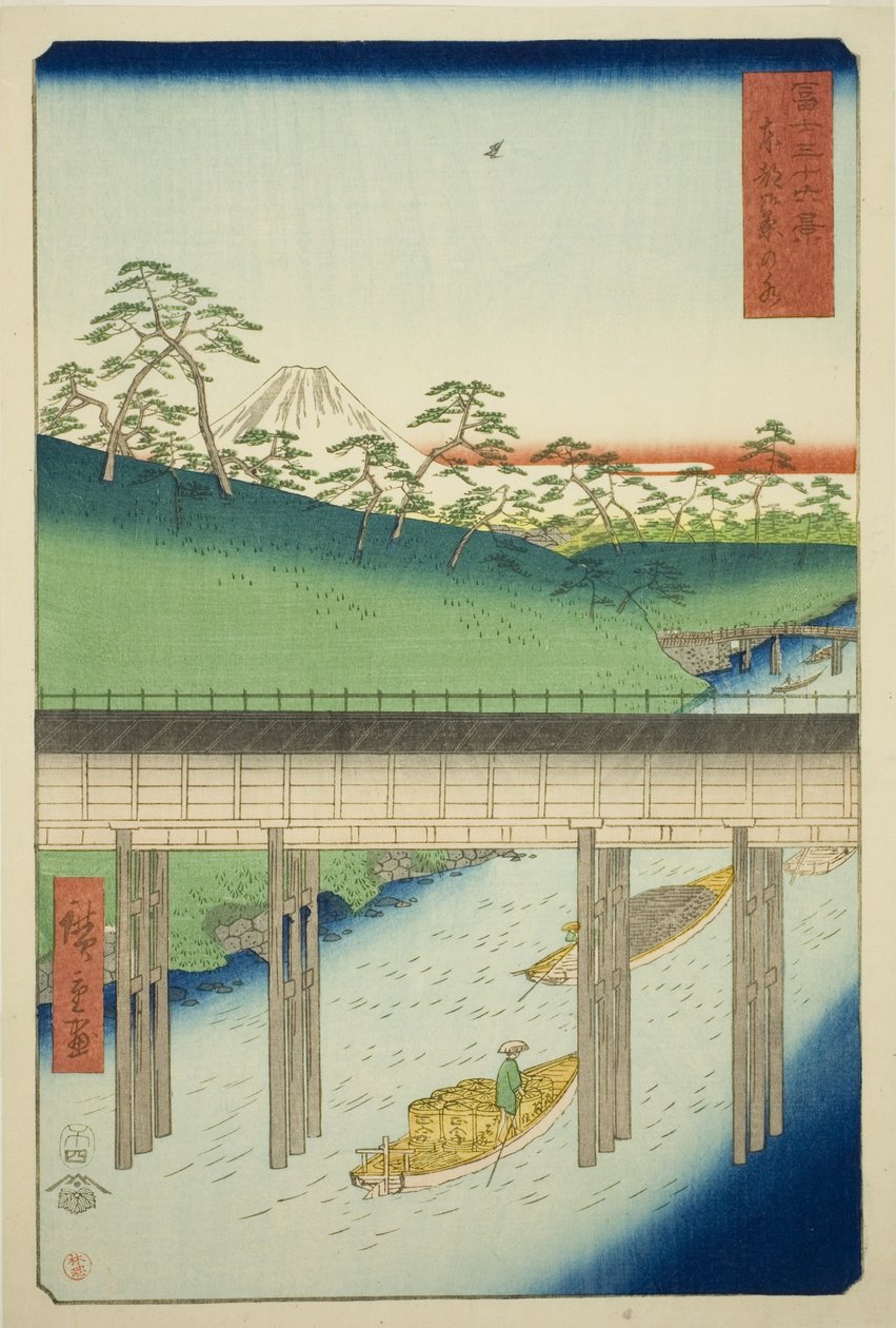 Ochanomizu ve východním hlavním městě (Toto Ochanomizu), ze série „Třicet šest pohledů na horu Fuji (Fuji sanjurokkei)“ od Utagawa Hiroshige