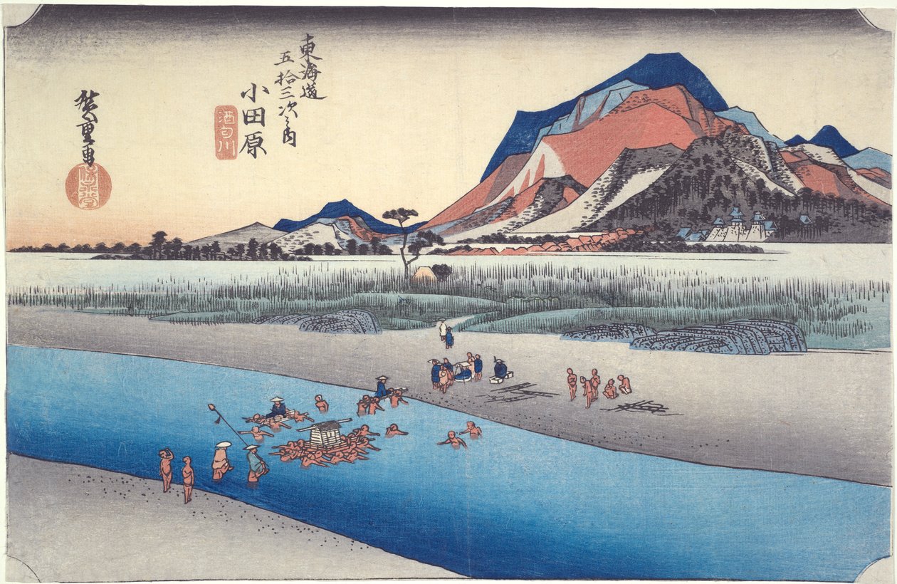 Odawara, řeka Sakawa, ze série Padesát tři stanic Tokaida od Utagawa Hiroshige