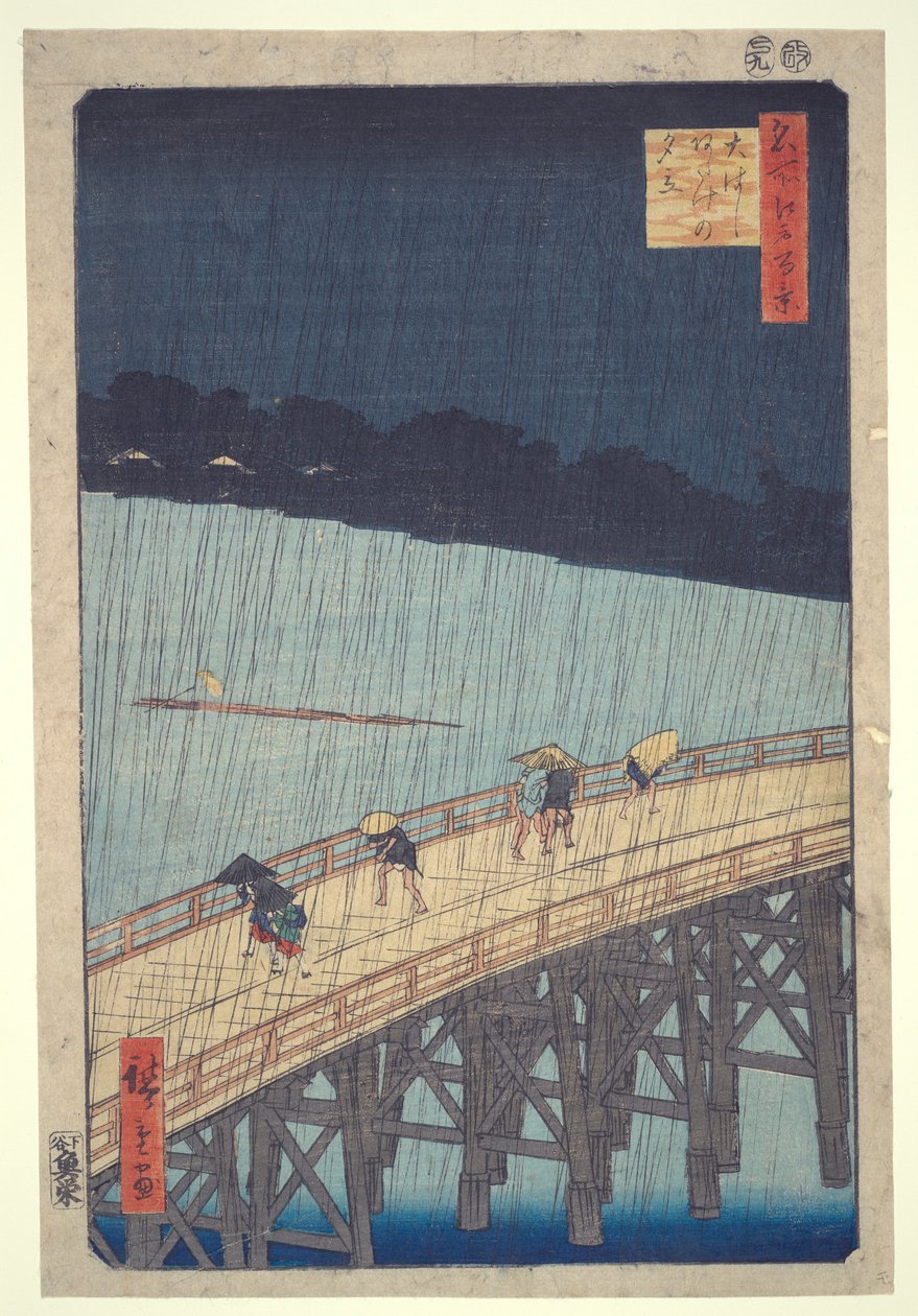 Ohashi Bridge, náhlá sprcha v Atake, ze série Sto slavných pohledů na Edo od Utagawa Hiroshige