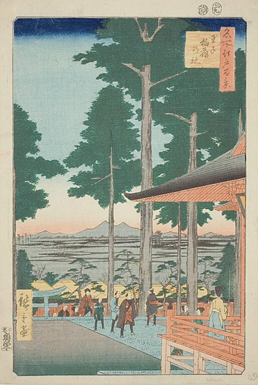 Svatyně Ódži Inari (Ódži Inari no jaširó), č. 18 ze série "Sto slavných pohledů na Edo (Meišó Edo hjakkei)". od Utagawa Hiroshige