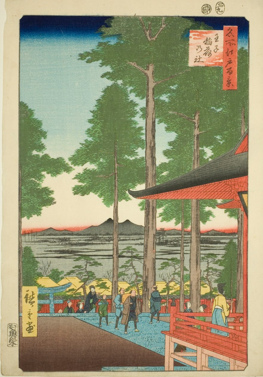 Svatyně strýčka Inari (strýček Inari no Yashiro), ze série Te „Hřeben pro hřebeny a sítě Vie ws of Edo (Sto slavných pohledů na Edo)“ od Utagawa Hiroshige
