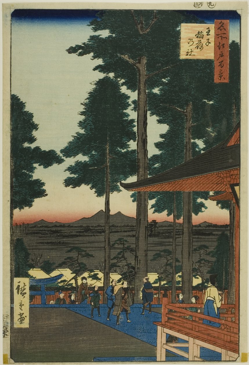 Svatyně Ódži Inari (Ódži Inari no jaširó), ze série "Sto slavných pohledů na Edo (Meišó Edo hjakkei)". od Utagawa Hiroshige