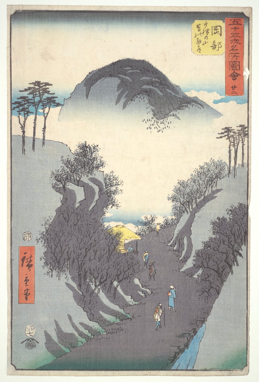 Okabe, horský průsmyk, ze série Padesát tři stanic Tokaida od Utagawa Hiroshige