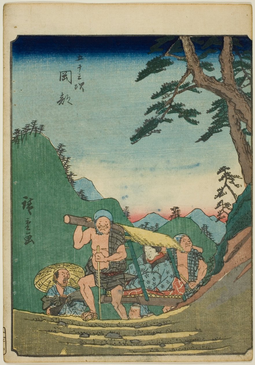 Okabe, from the series "Fifty-three Stations [of the Tokaido] (Gojusan tsugi)," also known as the Figure Tokaido (Jinbutsu Tokaido) od Utagawa Hiroshige