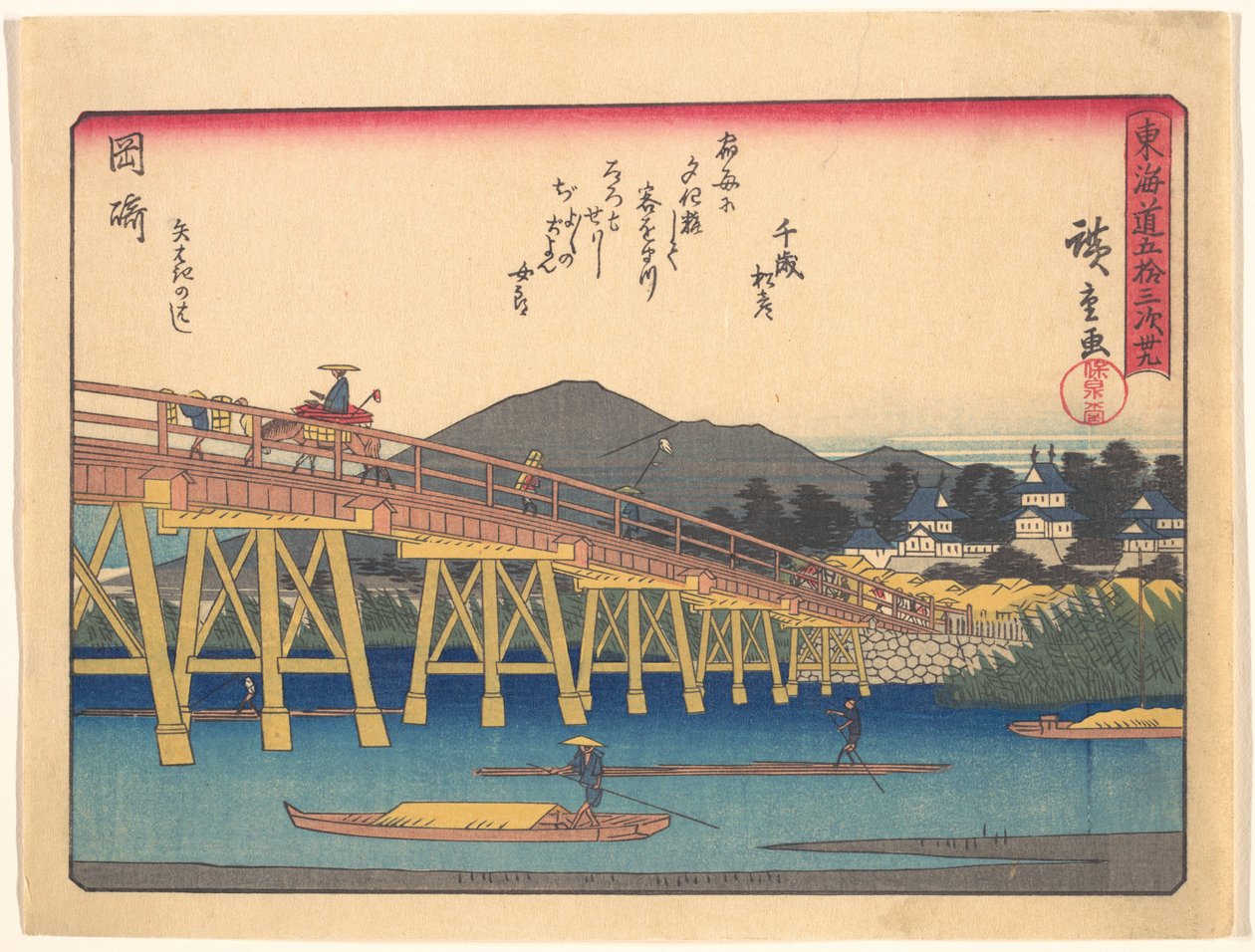 Okazaki, ze série „Padesát tři stanice na cestě Tōkaidō“ od Utagawa Hiroshige