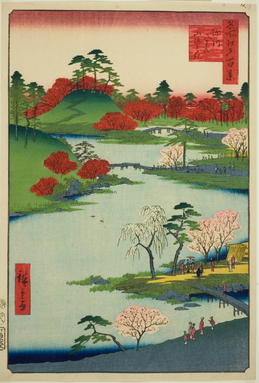 Otevření Tegarden ve svatyni Fukagawa Hachiman (Fukagawa Hachiman Yamabiraki), ze série ws of Edo” od Utagawa Hiroshige