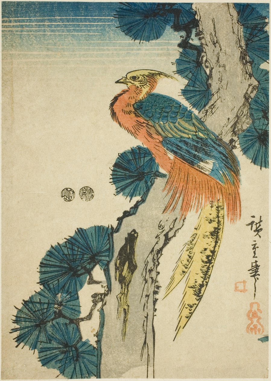 Bažant a borovice od Utagawa Hiroshige