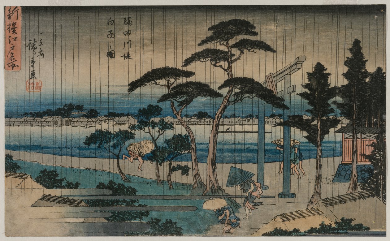 Obrázek lehkého deště na nábřeží řeky Sumida, ze série Nový výběr slavných míst v Edu od Utagawa Hiroshige
