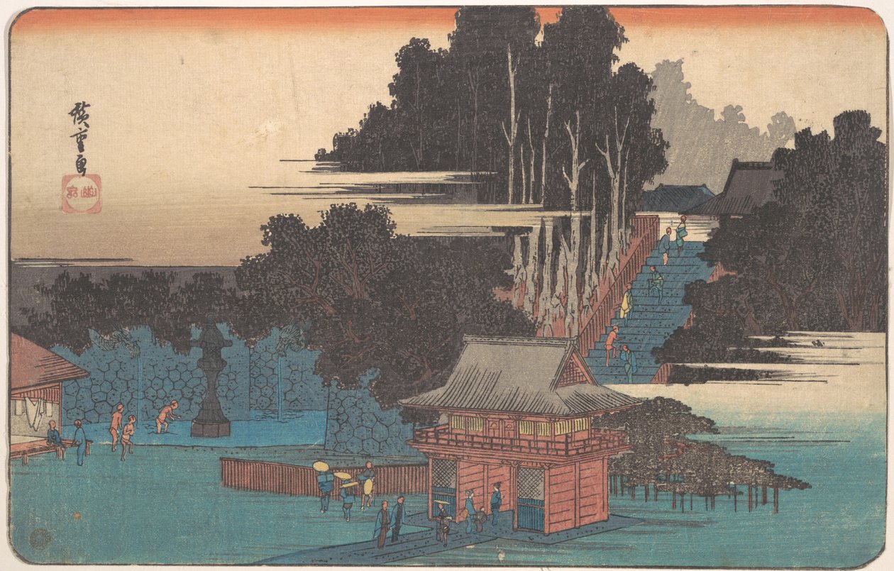 Poutníci u svatyně Fudó, Meguro od Utagawa Hiroshige