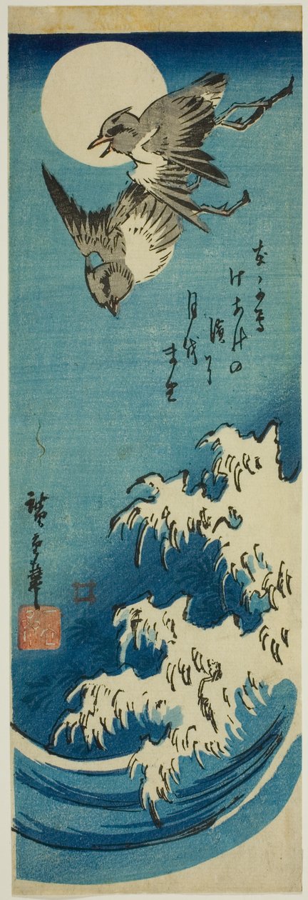 Kulíky, úplněk a vlny od Utagawa Hiroshige