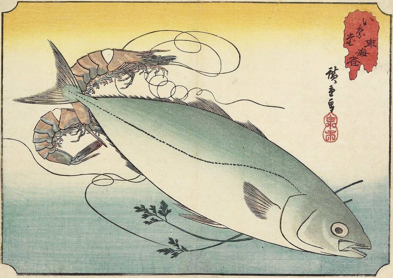 Kreveta a žlutý ocas, počátek 19. století od Utagawa Hiroshige