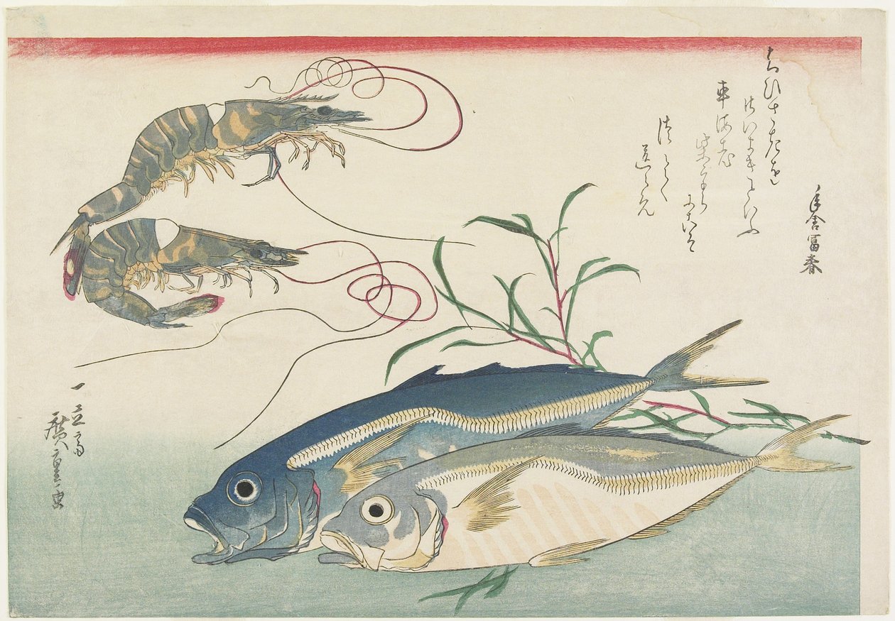 Krevety, kranasi a chytrák, 1832-1833 od Utagawa Hiroshige