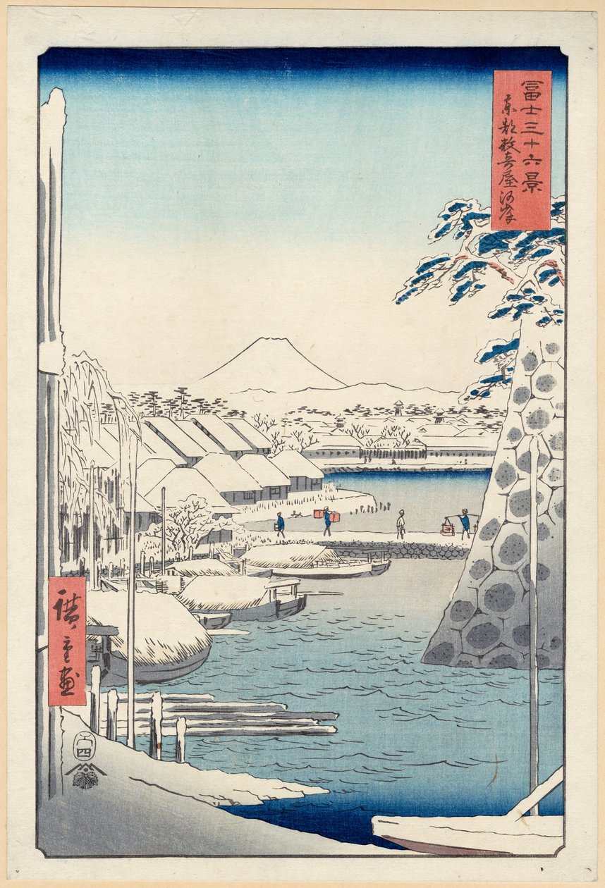 Nábřeží na Sukiya in Edo (Tōto Sukiya-gashi), ze série Třicet šest pohledů na horu Fuji (Fuji von Utagawa Hiroshige
