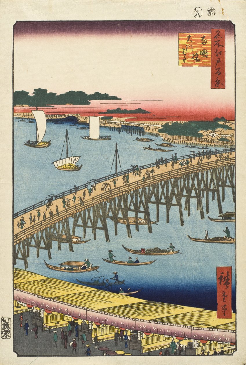Most Ryōgoku a velké nábřeží od Utagawa Hiroshige