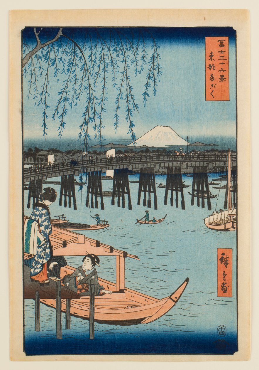 Ryōgoku ve Východním hlavním městě, ze série „Třicet šest pohledů na horu Fudži“ od Utagawa Hiroshige