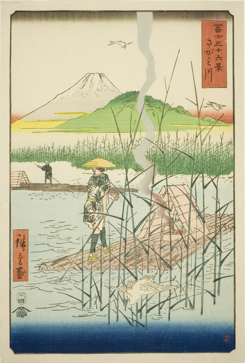 Řeka Sagami (Sagamigawa), ze série „Třicet šest pohledů na horu Fuji (Fuji sanjurokkei)“ od Utagawa Hiroshige